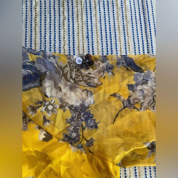 ASOS DESIGN Long Sleeve Mini Dress Yellow Floral Print Sequin Silver Sz 8 NEW - Picture 9 of 16